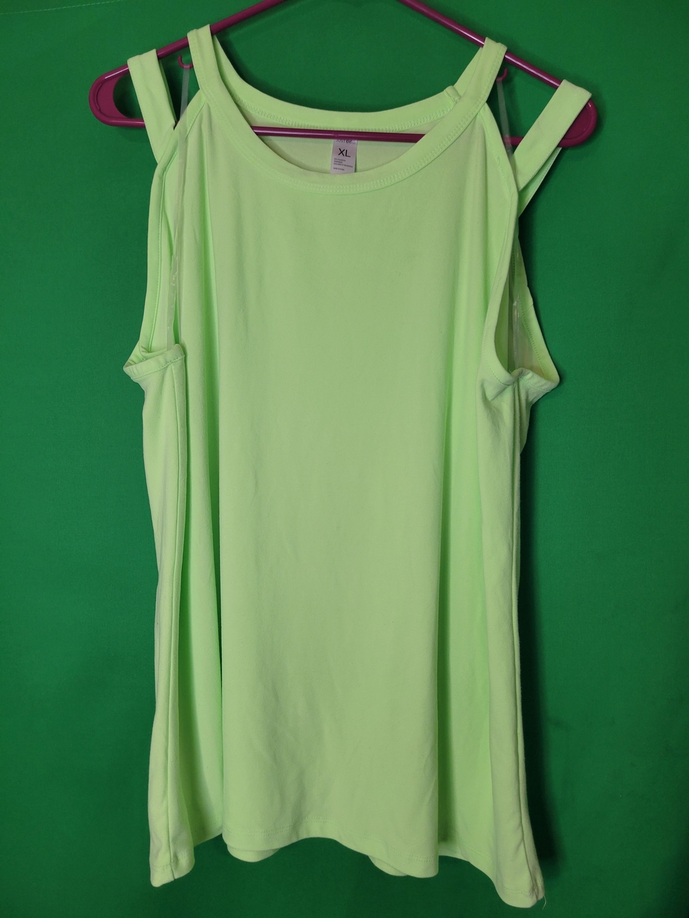 Women’s Cold-Shoulder Tank Top Just Be... Neon Lime Summer Size XL Stretchy
